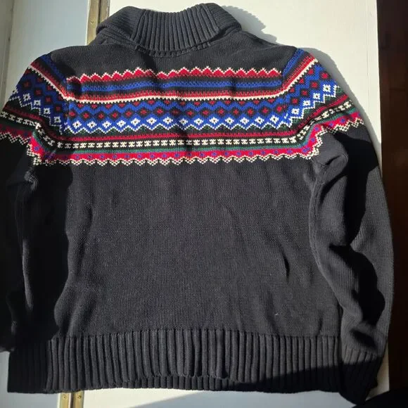 Lauren Ralph Lauren Cotton Sweater Black Shawl Fair Isle Nordic Design Toggle XL - Picture 3 of 9
